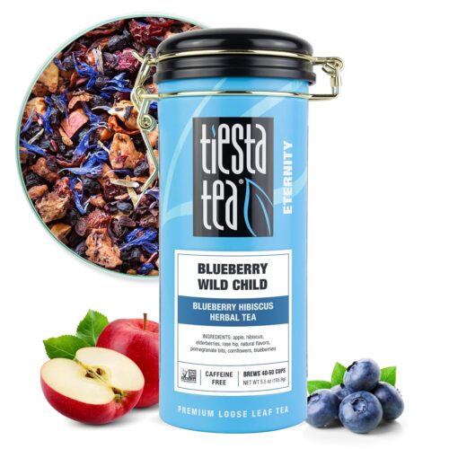 Tiesta Tea Blueberry Wild Child | Loose Leaf | Blueberry Hibiscus Herbal Tea | Premium Non-Caffeinated Blend | Make Hot or Iced | Brews Up to 50 Cups | 5.5 Ounce Refillable Tin