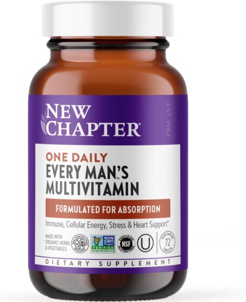 New Chapter Men’s Multivitamin for Immune, Stress, Heart + Energy Support with Fermented Nutrients – Every Man’s One Daily, Made with Organic Vegetables & Herbs, Non-GMO, Gluten Free – 72 ct