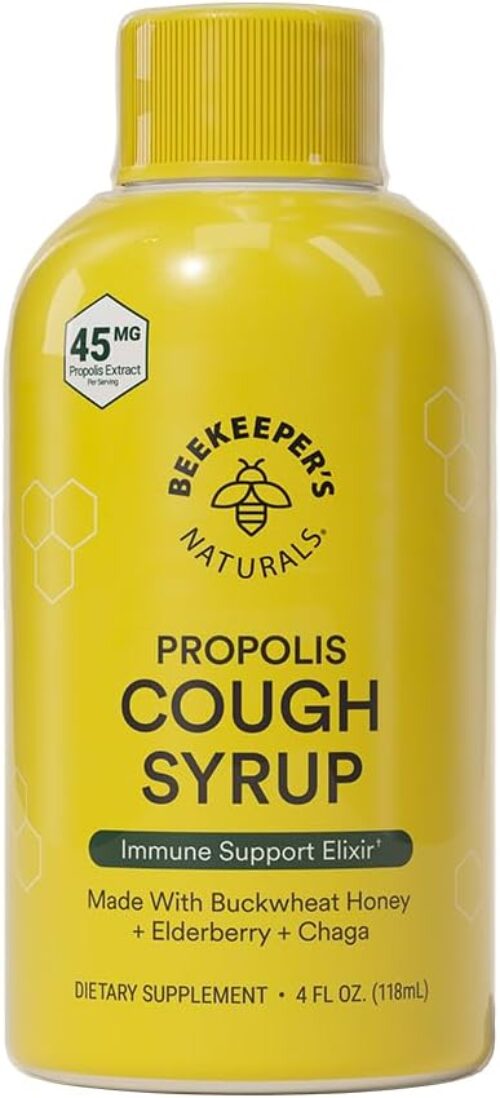 Beekeeper’s Naturals Propolis Honey Cough Syrup Daytime for Adults Elderberry, Bee Propolis, Buckwheat Honey – Immune Support & Throat Soothing, 4 oz