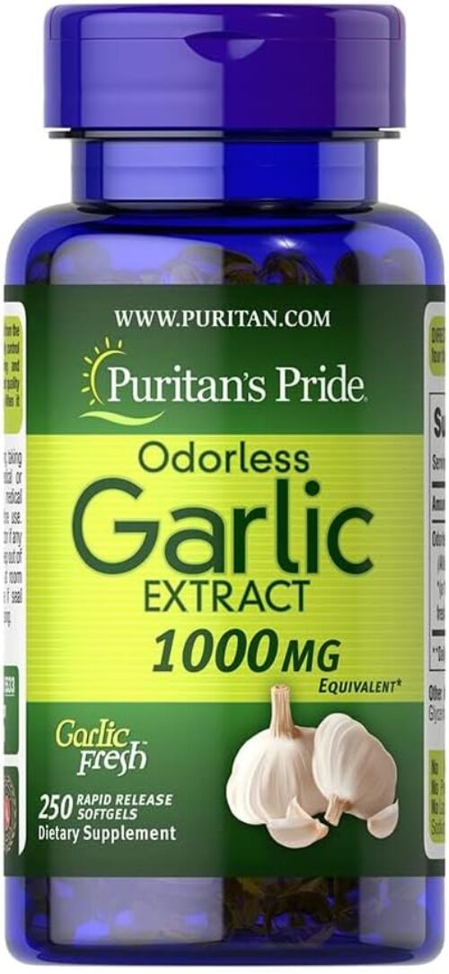 Puritan’s Pride Premium Odorless Garlic Fresh 10 mg (1000mg equivalent), Traditional Herb Dietary Supplement for Heart and Circulation Support with Antioxidant Properties, 250 Rapid Release Softgels