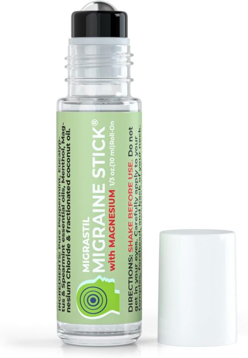 Migraine Stick with Magnesium Cooling Peppermint Eucalyptus Essential Oil Topical Magnesium for Headache Support. Made in The USA 10 ml