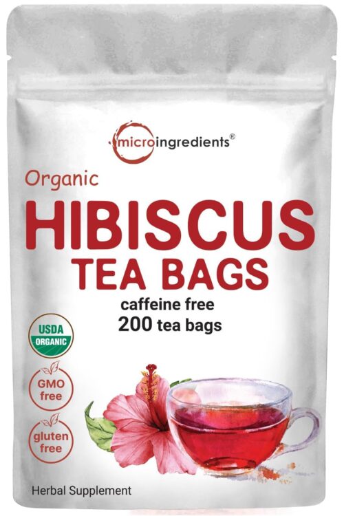 Organic Hibiscus Tea Bags, 200 Count | Premium Source for Herbal Tea | Eco-Friendly Hemp Paper Tea Bags | Caffeine Free, Non-GMO, No Sugar