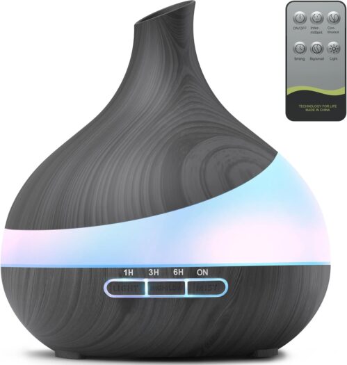 500ML Essential Oil Diffuser: Aroma Diffuser with Remote Control for Hotel Spa Yoga Room – Humidifier with 14 Colors LED Night Light for Bedroom Home Relaxation
