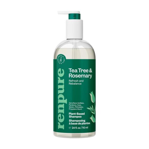 Renpure Plant Based Tea Tree and Rosemary Refresh and Rebalance Shampoo – Soothes Dry Scalp – Delivers Moisture and Shine – Rids Hair of Grime – Dye Free – Recyclable, Pump Bottle Design – 24 fl oz