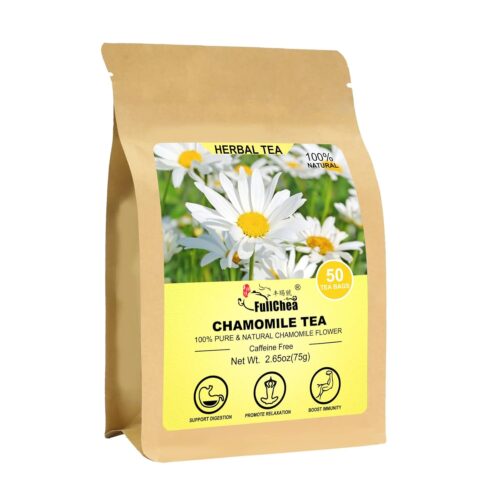 FullChea – Chamomile Tea bags, 50 Teabags – Pure & Natural Chamomile Flower Herbal Tea for Relaxation – Non-GMO – Caffeine-free – Support Digestion & Boost Immune System