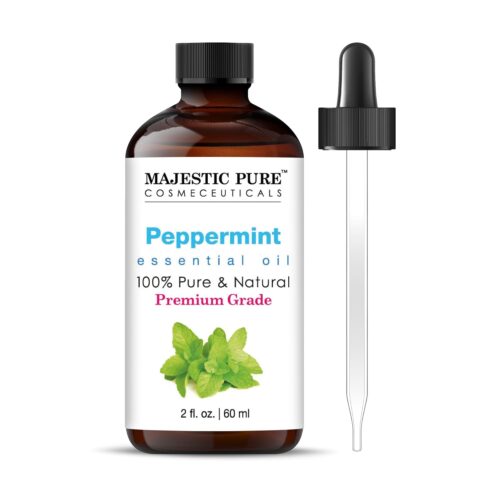 MAJESTIC PURE Peppermint Essential Oil with Glass Dropper | 100% Pure and Natural Peppermint Oil | Premium Grade Essential Oils for Diffusers, Skin, Aromatherapy, Massage | 2 Fl Oz