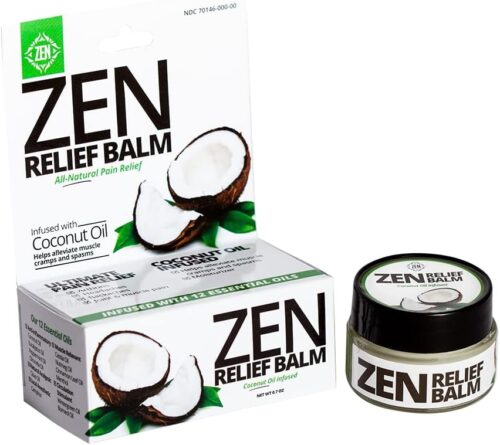 ZEN Relief Balm® with Coconut Oil & 11 Essential Oils- Relieves Muscle Pain, Spasms, Cramps, Headaches and Backache, Moisturizing – 0.7 oz (Pack of 1)