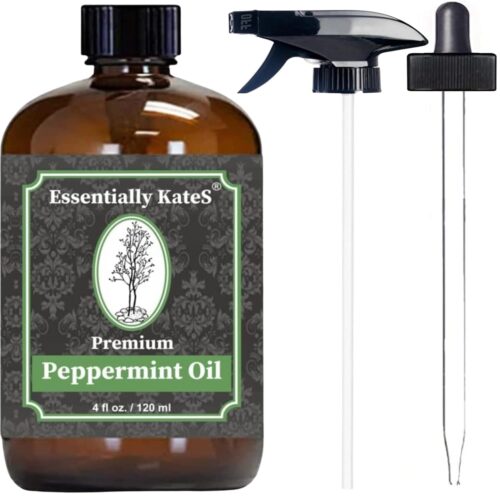 Peppermint Essential Oil 4 oz. with Huge Glass Bottle, Glass Dropper, and Sprayer. Detailed User’s Guide E-Book. Skin Care, Garden Care, and Hair Care.