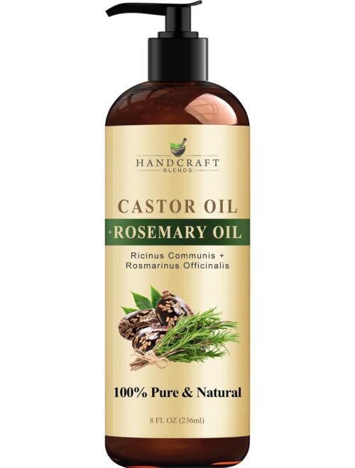 Handcraft Blends Castor Oil with Rosemary Oil – 8 Fl Oz – 100% Pure and Natural – Premium Grade Carrier Oil for Hair Growth, Eyelashes and Eyebrows, Hair & Body