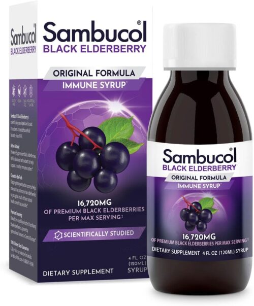 Sambucol Black Elderberry Syrup – Sambucus Elderberry Syrup, Black Elderberry Liquid, Immune Support, Elderberry Syrup for Kids and Adults, High Antioxidants, Gluten Free – Original Formula, 4 Fl Oz
