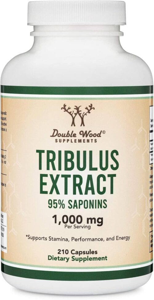 Tribulus Terrestris for Men (Purest 95% Saponin Content) 210 Capsules, 1,000mg Concentrated Fruit Extract (Third Party Tested, Vegan Safe, Non-GMO) for Stamina and Energy by Double Wood