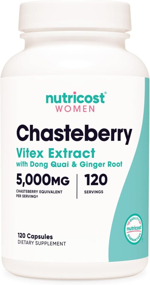 Nutricost Chasteberry Supplement for Women 120 Capsules, 5000mg Equivalent Per Serving (from 500mg of 10:1 Extract), with Dong Quai & Ginger Root Extract, Vegetarian, Gluten Free & Non-GMO