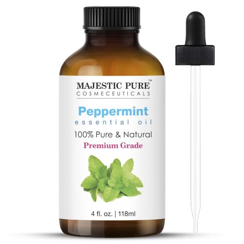 MAJESTIC PURE Peppermint Essential Oil with Glass Dropper | 100% Pure and Natural Peppermint Oil | Premium Grade Essential Oils for Diffusers, Skin, Aromatherapy, Massage | 4 Fl Oz