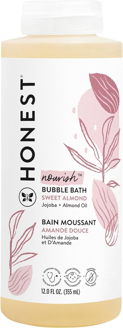 The Honest Company Foaming Bubble Bath | Gentle for Baby | Naturally Derived, Tear-free, Hypoallergenic | Sweet Almond Nourish, 12 fl oz