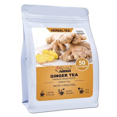 FullChea – Ginger Tea Bags, 50 Teabags, 2g/bag – Premium Ginger Root Tea Bag – Warm & Spicy – Non-GMO – Caffeine-free – Support Digestion & Boost Immunity