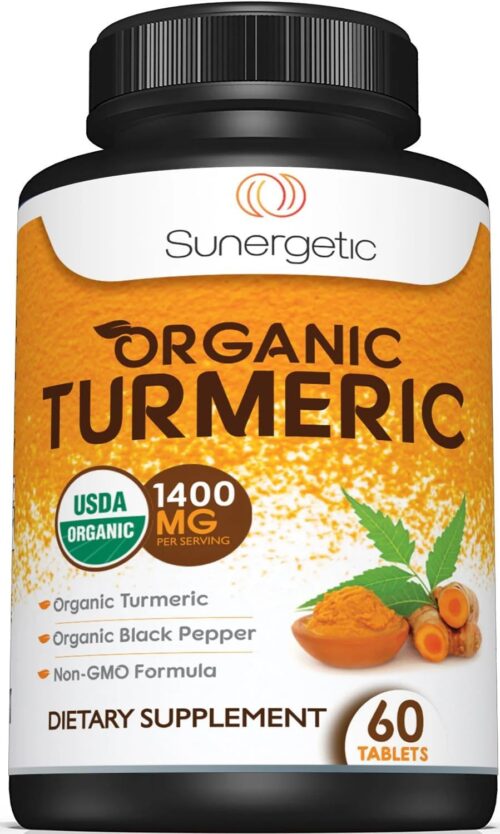 USDA Certified Organic Turmeric Supplement – Includes Organic Turmeric & Organic Black Pepper – 1,400mg of Turmeric per Serving – 60 Count (Pack of 1)