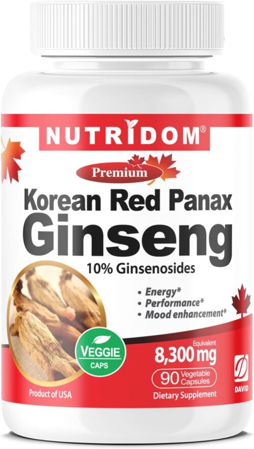 Panax Ginseng Korean-Red 8,300mg per Day, 10% Ginsenosides, Non-GMO, Vegan, Gluten-Free, Soy-Free, and Dairy-Free, 90 Veggie Capsules