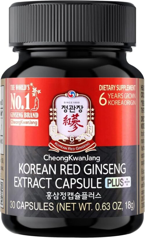 CheongKwanJang Korean Red Ginseng Extract Capsules Plus | All-in-1 Focus Pills for Men & Women | Natural Energy Supplements,Circulation, Immune Support, Brain Booster | 30 Capsules