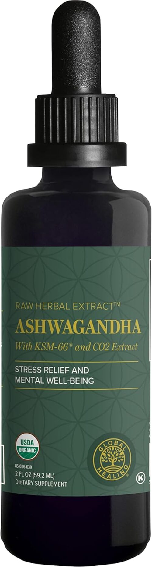 Global Healing Center – Organic Ashwagandha Supplements Drops – KSM-66 Ashwagandha Extra Strength for Men & Women, Helps Promote Relief from Stress, Mood Support, Organic (2 Fl Oz)