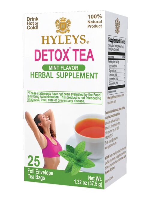 Hyleys Detox Tea for Cleanse – Green Tea with Mint, Ginger & Fennel – Supports Digestion & Detox – 25 Tea Bags (1 Pack)