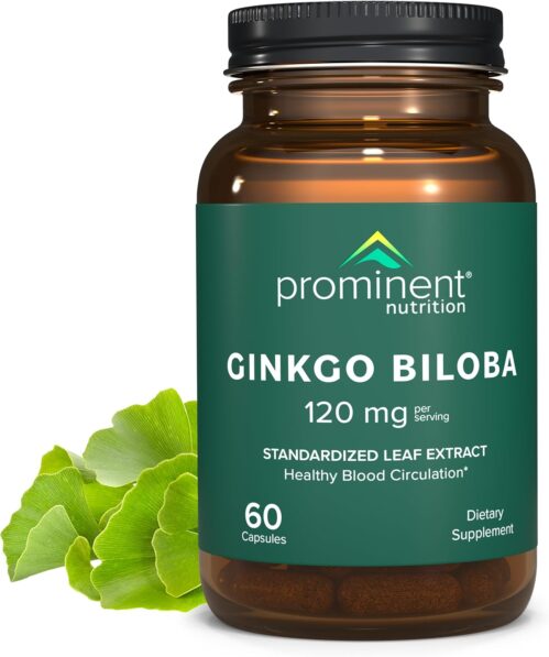 Prominent Nutrition Ginkgo Biloba 120mg – Ginkgo Biloba Leaf Extract, Herbal Supplements to Help Support Memory & Focus- Vegan, Non-GMO, Gluten-Free, Soy-Free, 60 Day Supply