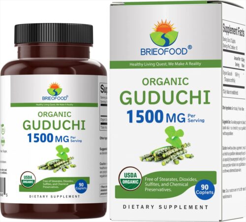 Brieofood Organic Guduchi 1500mg, 45 Servings, Vegetarian, Gluten Free, 90 Vegetarian Tablets