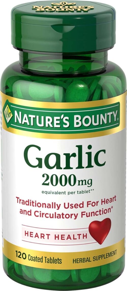 Nature’s Bounty Garlic Tablets, Heart Health, 2000 Mg, Order Free Coated Tablets, 120 Ct (Pack of 4)