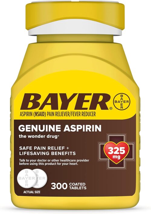 Bayer Genuine Aspirin 325 mg, Pain Reliever and Fever Reducer, Head, Muscle, Minor Arthritis, Back, Tooth, and Menstrual Pain, 300 Coated Tablets