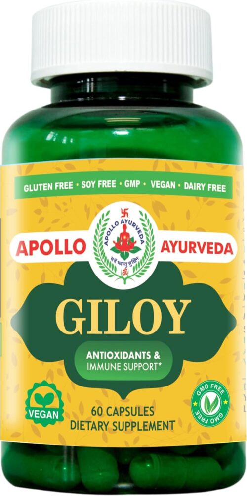Organic Giloy (Guduchi) Powder Herbal Capsule | Natural Herbal Supplement for Immune Support, Energy, and Digestion | Equivalent 5000 mg – 60 Veg Capsules | Made in USA