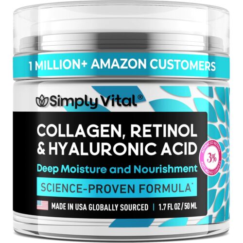SimplyVital Collagen, Retinol & Hyaluronic Acid Cream – Anti-Aging Face Moisturizer for Face, Neck & Décolleté – Made in USA, Daily Moisturizer Face Cream – 1.7 fl.oz.
