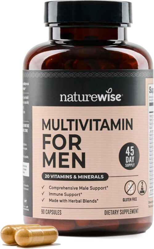 NatureWise Multivitamin for Men – Daily Male Support – Minerals & Herbs for Energy, Performance, Immunity – with Vitamin A, C, D, B-Complex – Soy & Gluten-Free, Non-GMO – 90 Capsules[45-Day Supply]