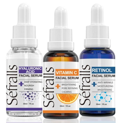 3-Pack Vitamin C Facial Serum For Face, Retinol Serum for Face and Hyaluronic Acid Serum For Anti Aging & Wrinkle, Age Defying Facial Serum, Firming & Hydrating for Face, Boost Skin Collagen,Hydrate