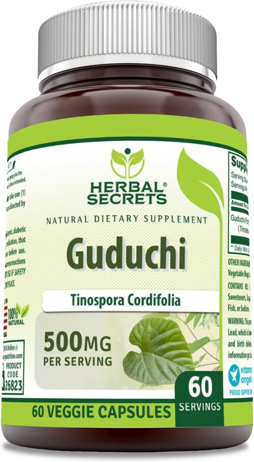 Herbal Secrets Guduchi (Tinospora Cordifolia) Supplement | 500 Mg Per Serving | 60 Veggie Capsules | Non-GMO | Gluten Free | Made in USA