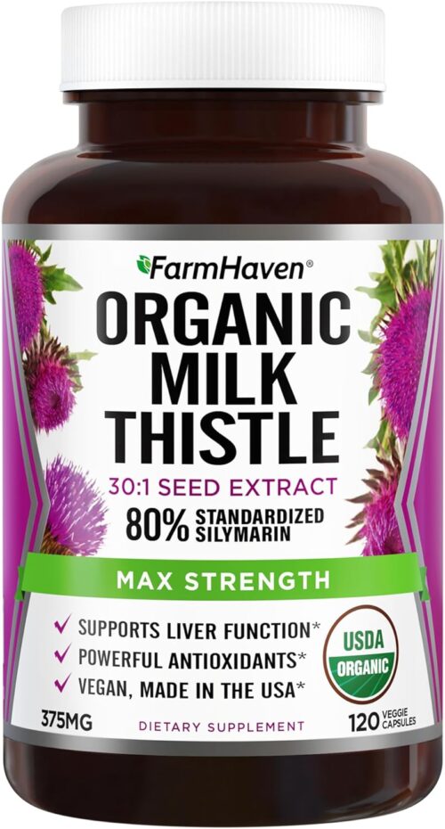 FarmHaven USDA Organic Milk Thistle Capsules |30X Concentrated Seed Extract & 80% Silymarin Standardized – Supports Liver Function and Overall Health | Non-GMO | 120 Veggie Capsules