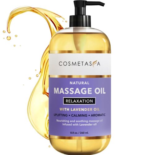 Lavender Relaxation Massage Oil – No Stain 100% Natural Blend of Spa Quality Oils for Soothing, Calming, Aromatic Massage Therapy 8.8 oz by Cosmetasa