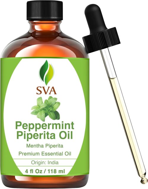 SVA Peppermint Piperita Essential Oil – 4 Fl Oz – 100% Natural Piperita Oil – for Diffuser, Hair Care, Face, Skin Care, Aromatherapy, Scalp and Body Massage, Soap and Candle Making – with Dropper