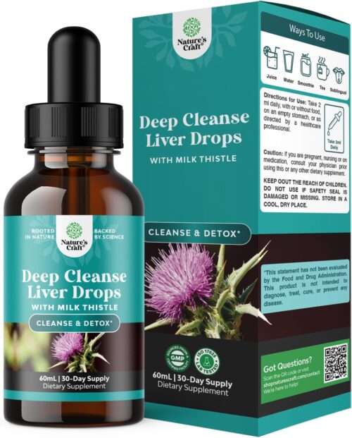 Deep Liver Cleanse, Detox & Repair with Milk Thistle Liquid Drops – Liver Detox Liquid Artichoke Extract with Dandelion Leaf, Ginger & Turmeric Curcumin for Immunity & Daily Cleanse -60 ml Bottle