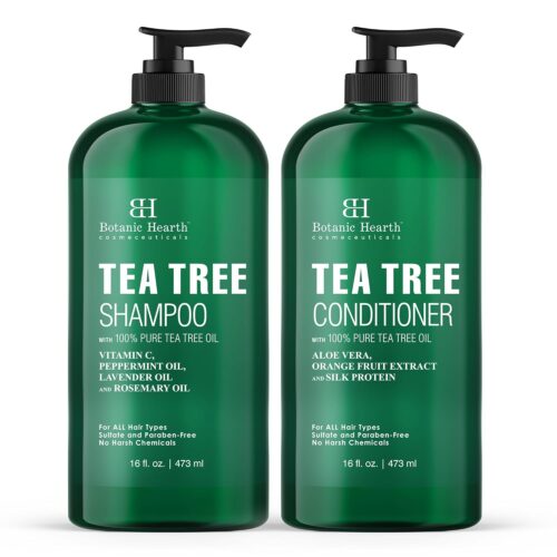 Botanic Hearth Tea Tree Shampoo and Conditioner Set – with 100% Pure Tea Tree Oil, for Itchy and Dry Scalp, Sulfate/Paraben Free – for Men and Women – 16 fl oz each