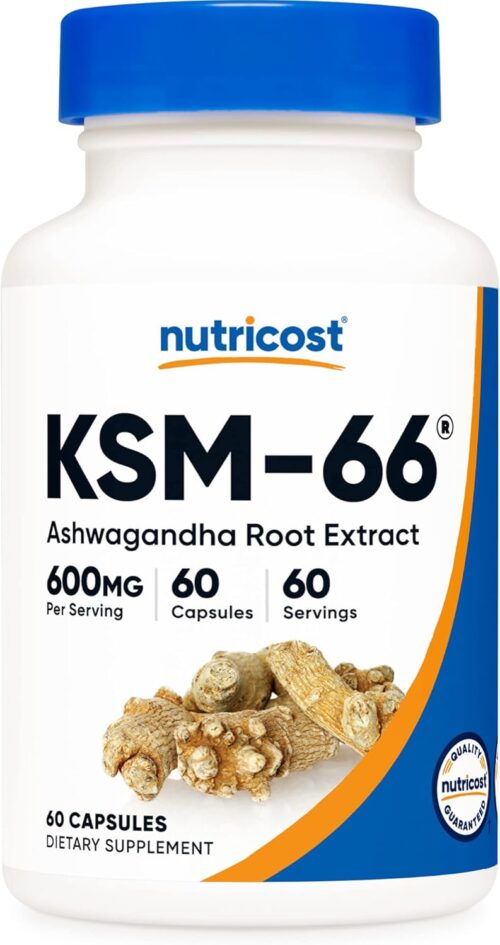 Nutricost KSM-66 Ashwagandha Root Extract 600mg, 60 Veggie Caps – 5% Withanolides – with BioPerine – Full-Spectrum Root Extract