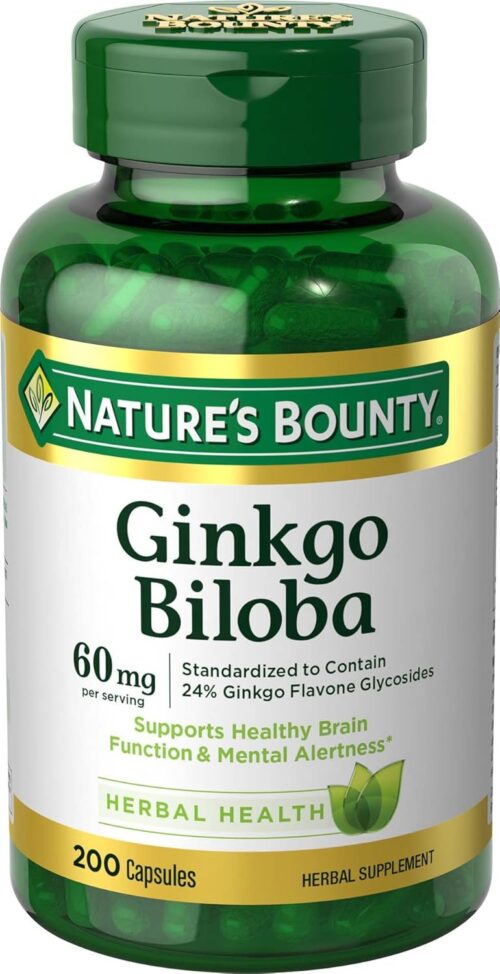 Nature’s Bounty Ginkgo Biloba, Supports Healthy Brain Function, Herbal Supplement, 60 Mg, 200 Capsules