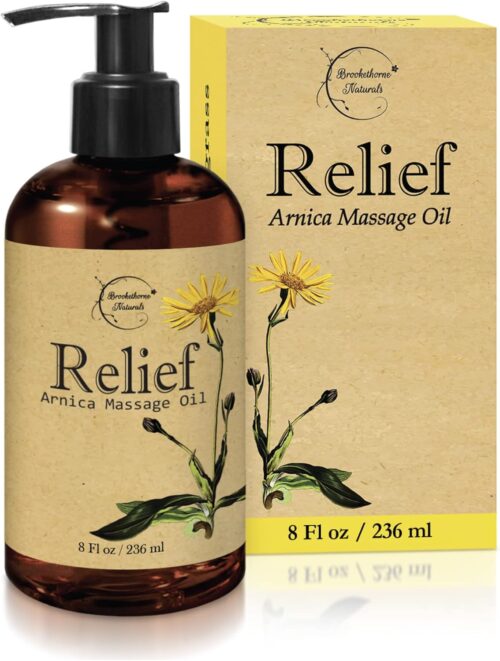 Relief Arnica Massage Oil – Great for Sports & Athletic Therapeutic Massage – All Natural – Arnica Montana for Sore Muscle Relief. Contains Sweet Almond, Jojoba, Grapeseed & Essential Oils 8oz