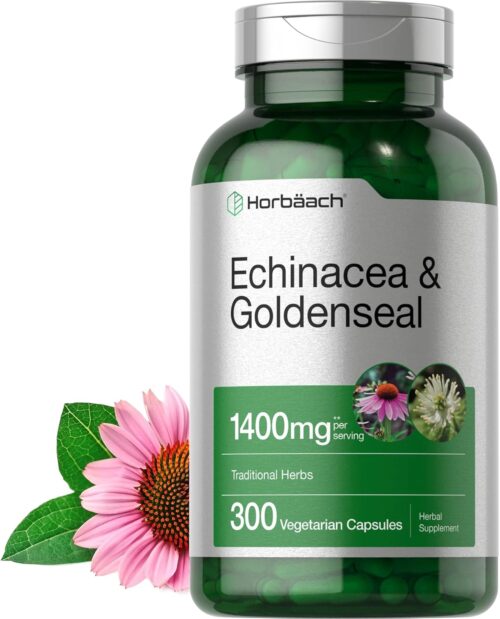 Horbäach Echinacea Goldenseal Capsules | 1400mg | 300 Count | Vegetarian, Non-GMO, Gluten Free Extract Supplement