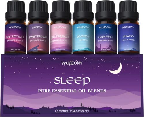 Sleep Essential Oils Set for Diffusers for Home, Set of 6 Essential Oil Blend Aromatherapy – Eucalyptus, Jasmine, Orange, Lavender, Cedar, Mint