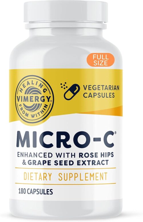 Vimergy Micro-C® Vitamin C Capsules – 500mg per Capsule, Supports Immune Health*, Promotes Collagen Production, Supports Healthy Joints & Bones*, Kosher, Vegan & Gluten-Free, Regular Size 180 Capsules