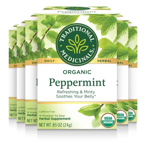 Traditional Medicinals Tea, Organic Peppermint, Soothes Your Belly, Refreshing & Minty, 96 Tea Bags (6 Pack)