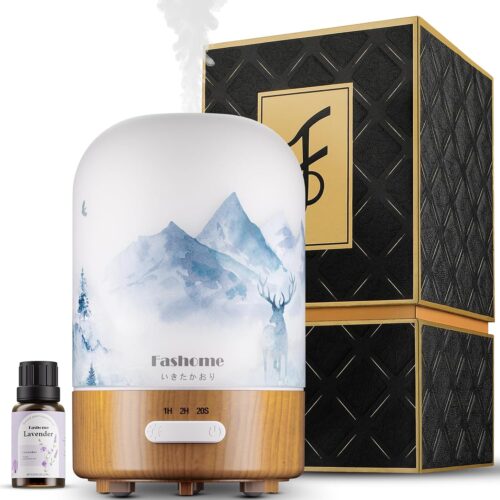 Essential Oil Diffuser with Lavender Oils, 6 in 1 Ultrasonic 100ML Aromatherapy Scent Humidifier Vaporizer with Dense fine Mist, Timer, Auto-Off (Winter-Lavender)