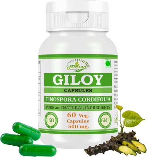 Natural and Pure Herbal TINOSPORA CORDIFOLIA (Giloy, Guduchi) Extract Capsules | Highest Potency, 100% Herbal Product | Pack of 60 X 500 mg. Veg. Capsules (Pack of 1 Jar)