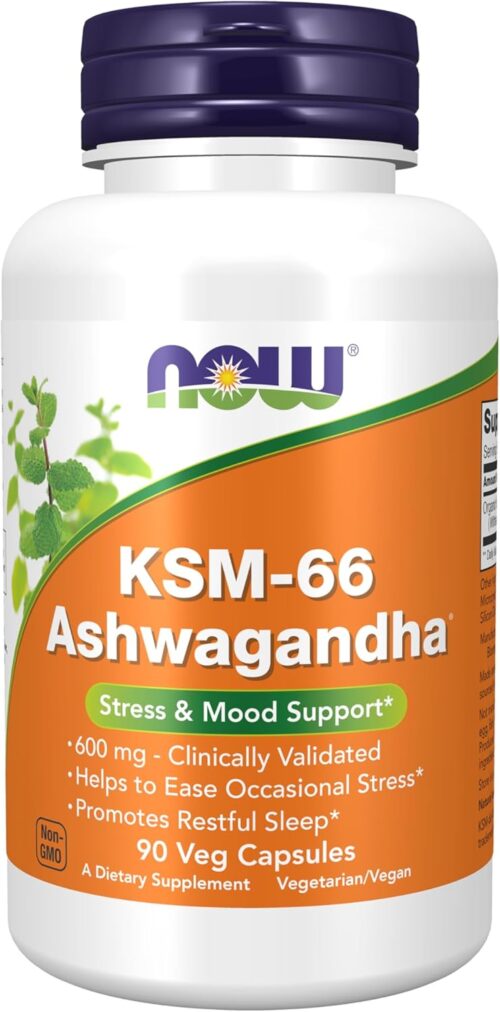 NOW Supplements, KSM-66 Ashwagandha®, Stress and Sleep Support, 90 Veg Capsules
