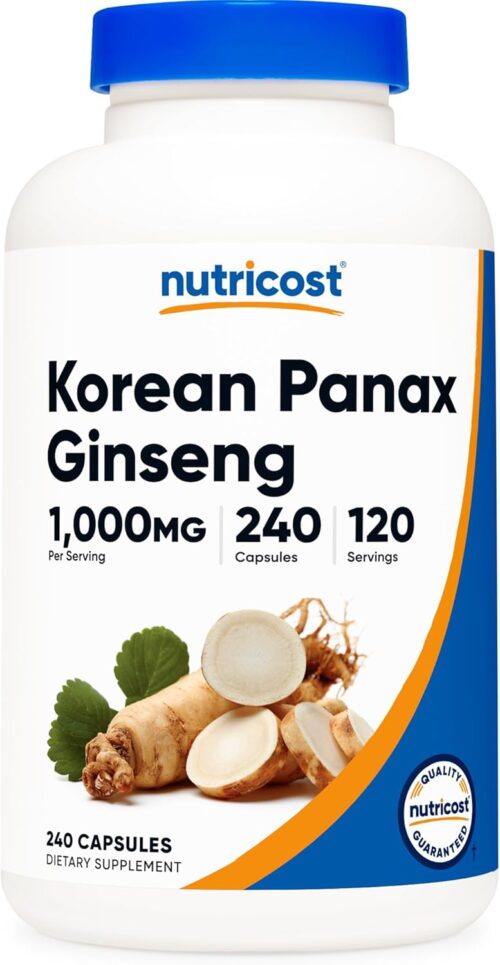 Nutricost Korean Ginseng 1000mg Serving, 240 Capsules – 500mg Per Capsule, 120 Servings – Korean Panax Red Ginseng – Gluten Free & Non-GMO