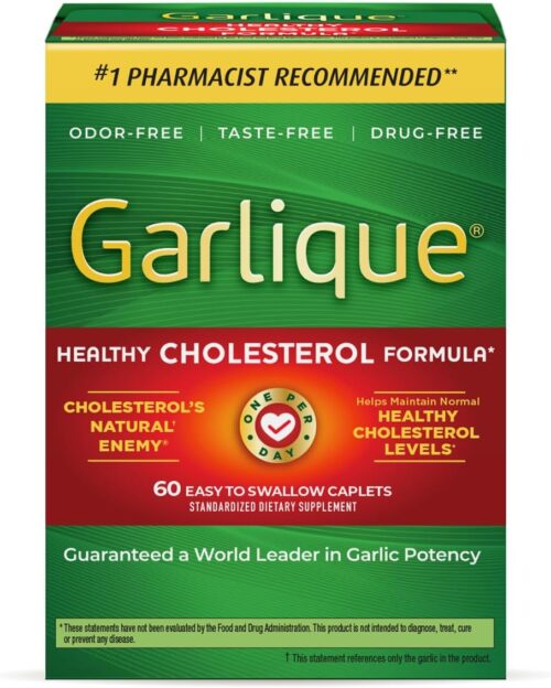Garlique Garlic Extract Supplement, Healthy Cholesterol Formula, Cholesterol Support, 5000 mcg allicin, Odorless & Vegan-Friendly, 60 Caplets